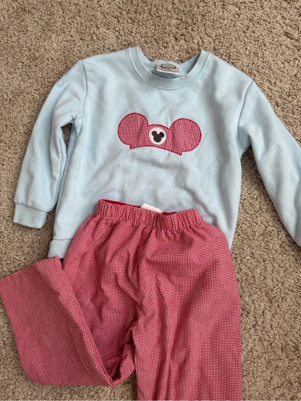 Disney Light Blue & Red Gingham Kids Set with Mickey Mouse Appliqué